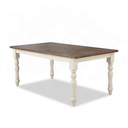 Wood Dining Table with Two-Tone Finish, Turned Legs, for Kitchen, Antique White