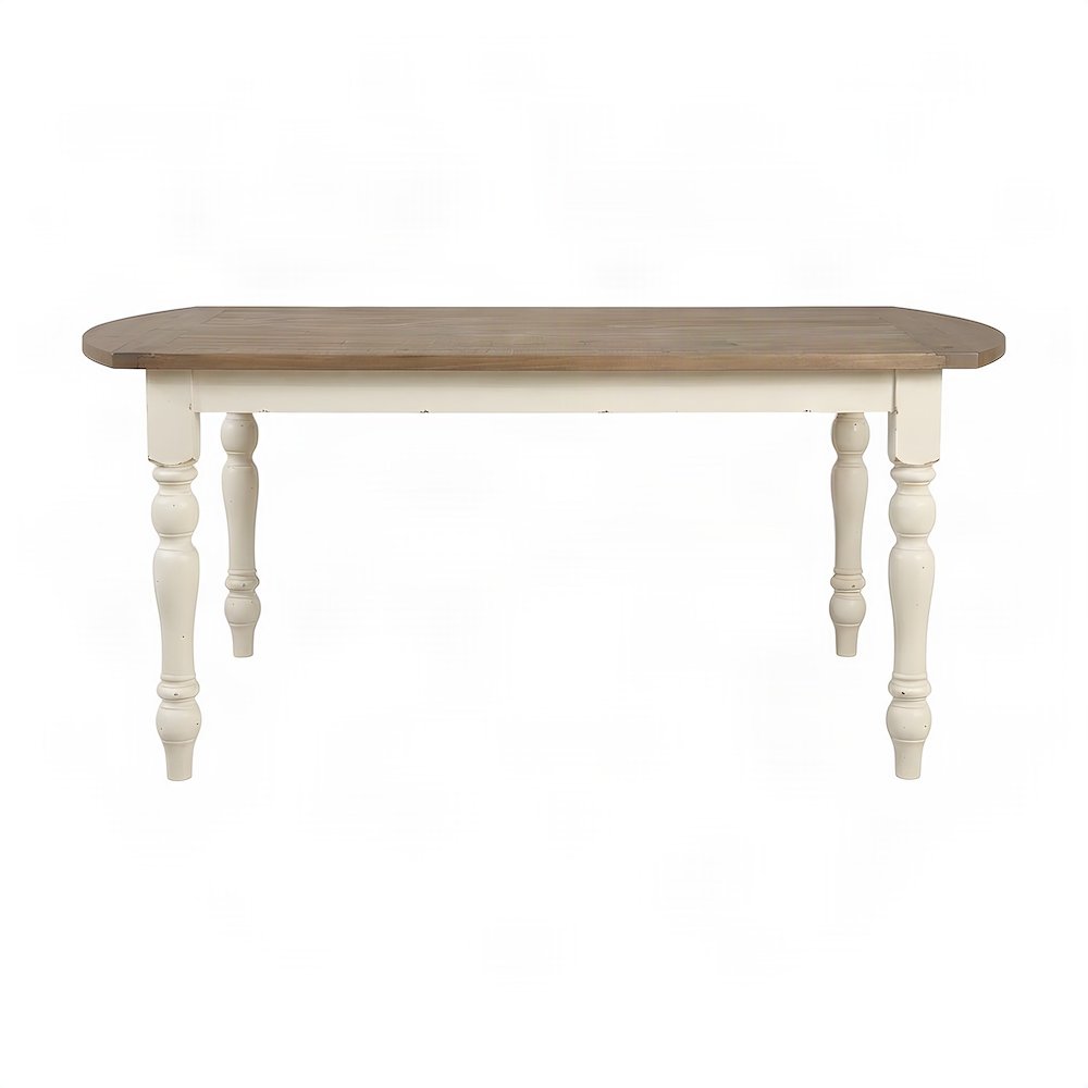 Wood Dining Table with Two-Tone Finish, Turned Legs, for Kitchen, Antique White