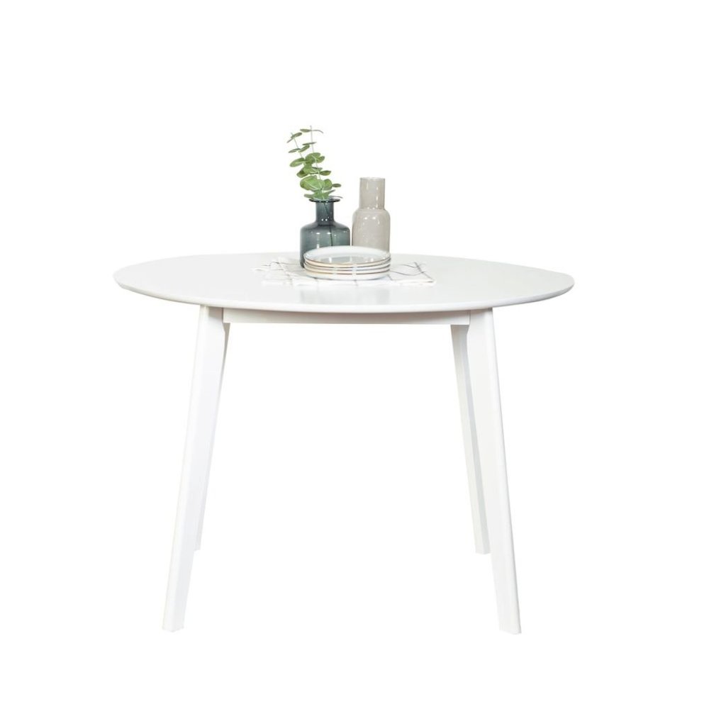 White Round Dining Table – Modern Kitchen Wooden Table with Angled Legs