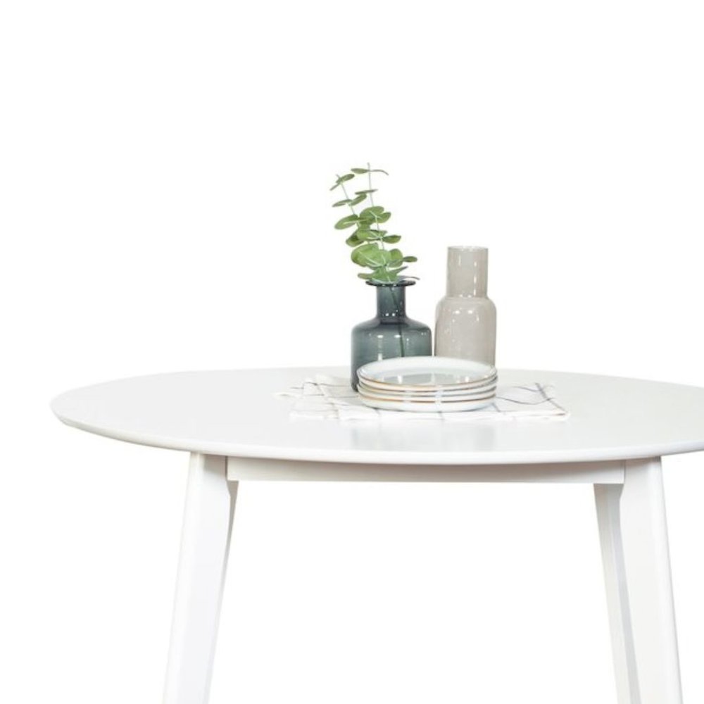White Round Dining Table – Modern Kitchen Wooden Table with Angled Legs