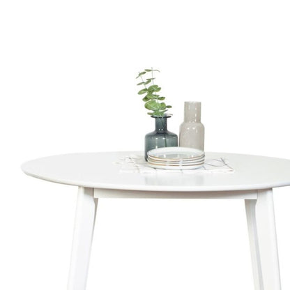 White Round Dining Table – Modern Kitchen Wooden Table with Angled Legs