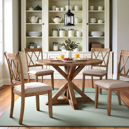 Brown Wooden Round Dining Table Set for 4 with Kitchen Chairs, 5-Piece