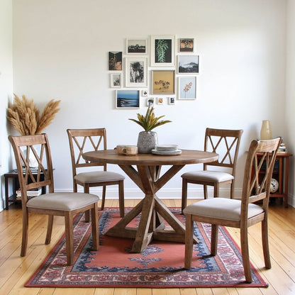 Brown Wooden Round Dining Table Set for 4 with Kitchen Chairs, 5-Piece