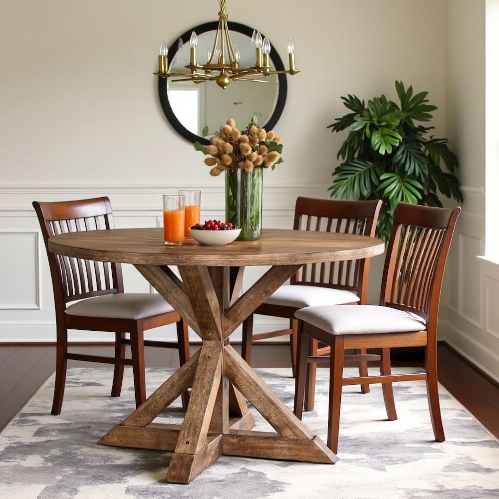 Brown Round Dining Table for 4 – Kitchen & Dining Room Table in Wood