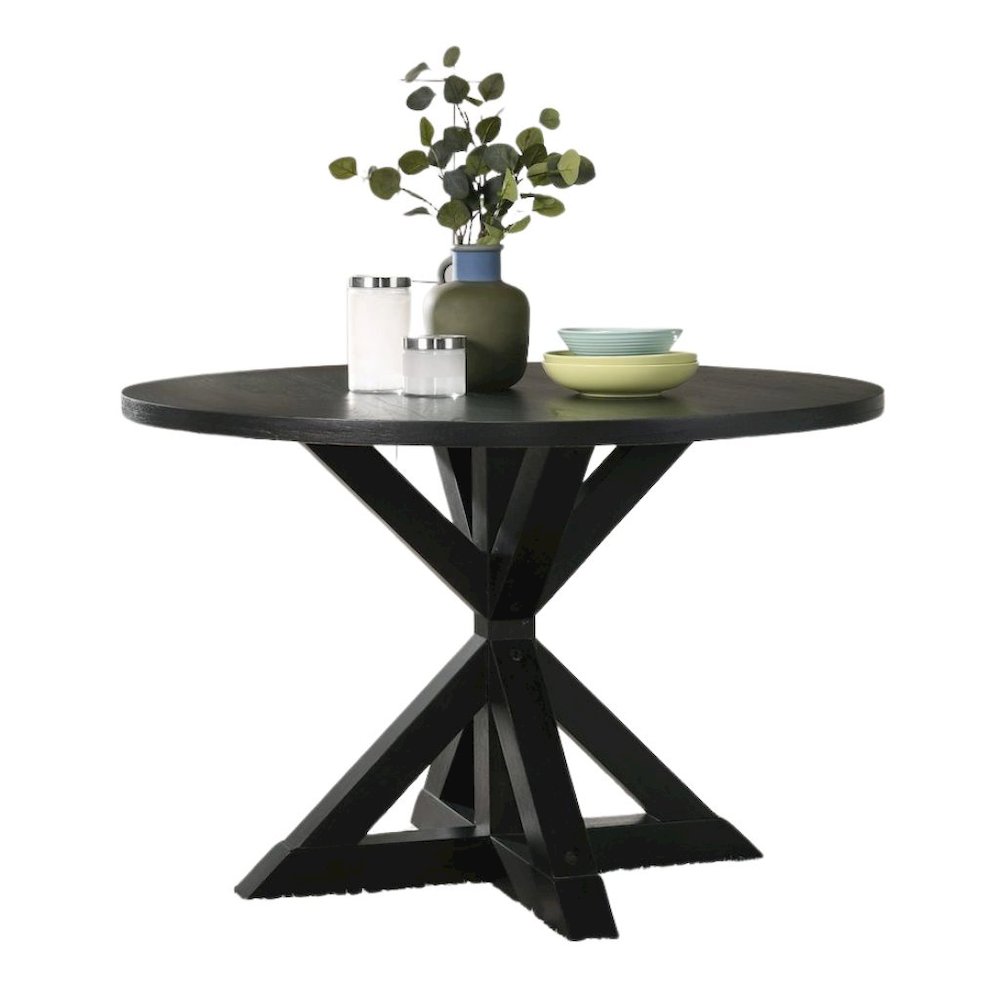 Black Wooden Round Dining Table Set for 4 with Kitchen Chairs, 5-Piece