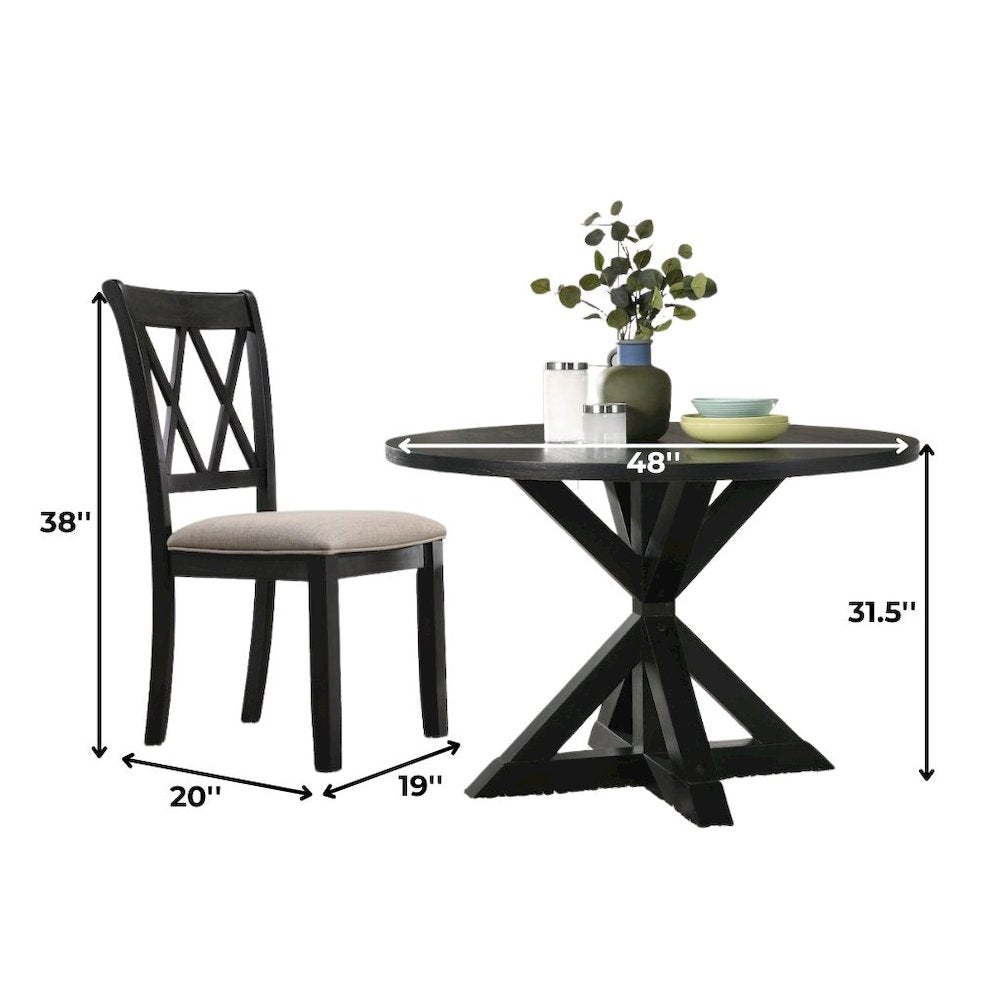 Black Wooden Round Dining Table Set for 4 with Kitchen Chairs, 5-Piece