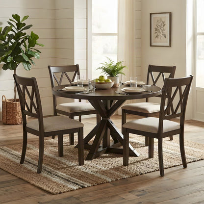 MDF and Rubberwood Cross-Buck Dining Table and 4 Chairs 5 Piece Set, Espresso