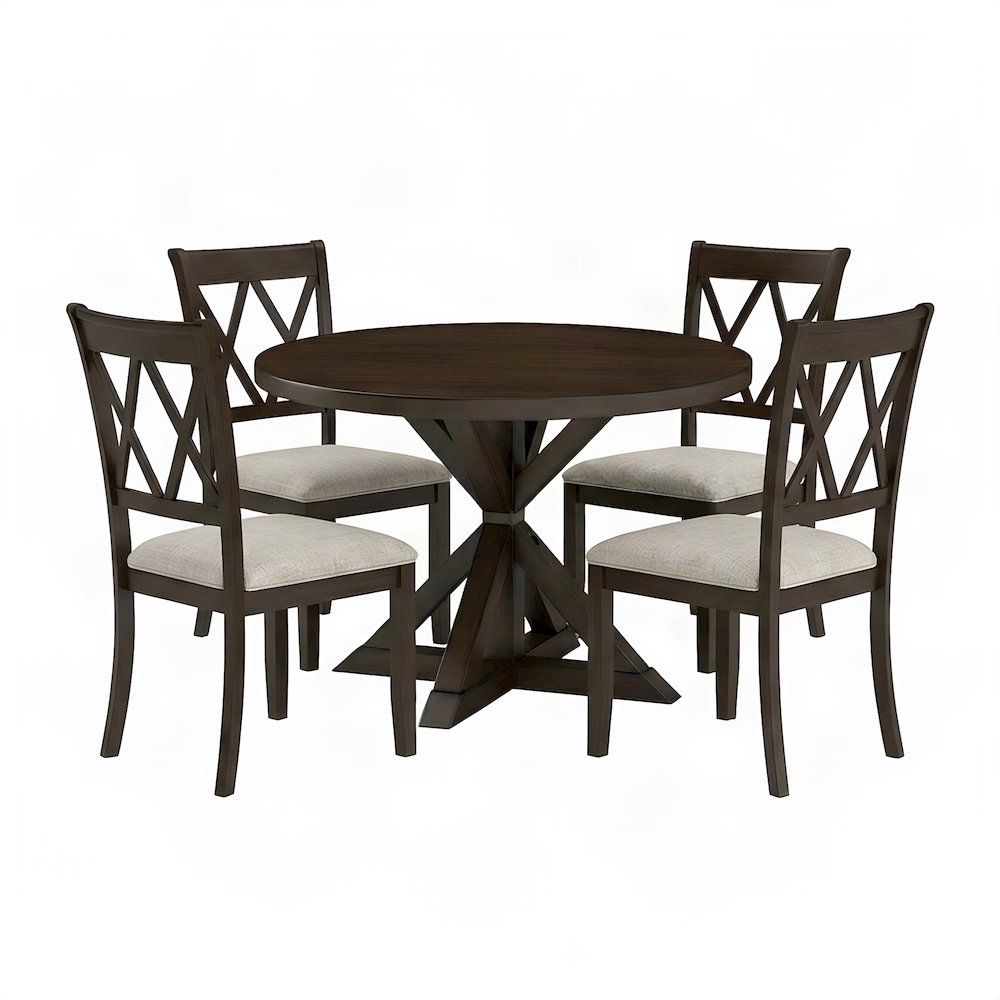 MDF and Rubberwood Cross-Buck Dining Table and 4 Chairs 5 Piece Set, Espresso