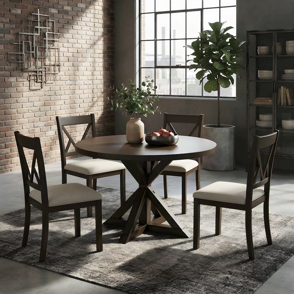 Veneer-Top Dining Table, Cross-Buck Base, Rubberwood Kitchen Table, Espresso