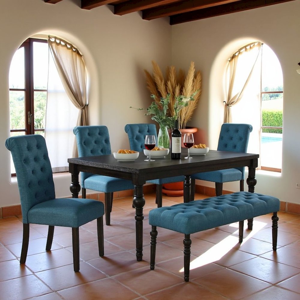 Blue Dining Table Set for 6 with Bench and Chairs, For Kitchen or Dining Areas