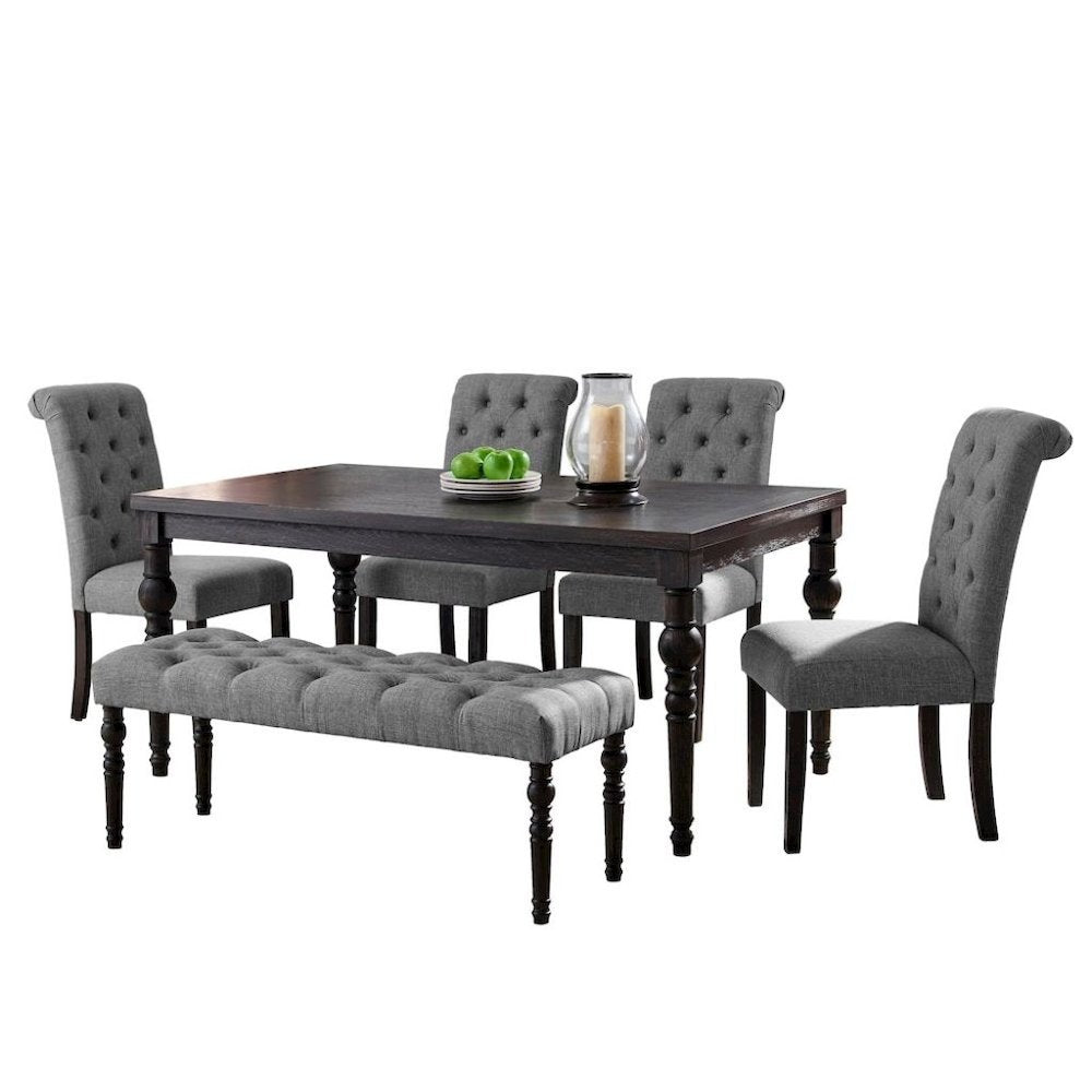 Gray Dining Table Set for 6 with Bench and Chairs, For Kitchen or Dining Areas