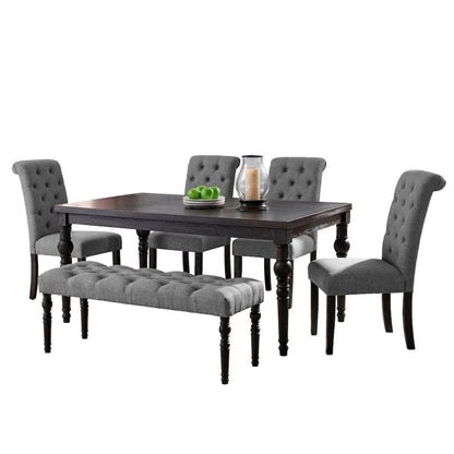 Gray Dining Table Set for 6 with Bench and Chairs, For Kitchen or Dining Areas