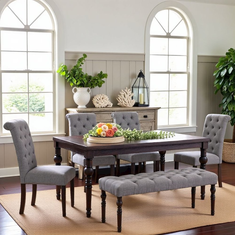 Gray Dining Table Set for 6 with Bench and Chairs, For Kitchen or Dining Areas