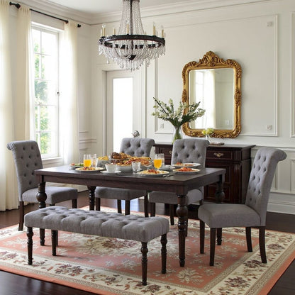 Gray Dining Table Set for 6 with Bench and Chairs, For Kitchen or Dining Areas