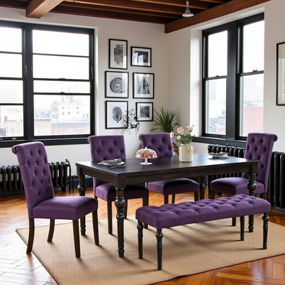 Purple Dining Table Set for 6 with Bench and Chairs, For Kitchen or Dining Areas