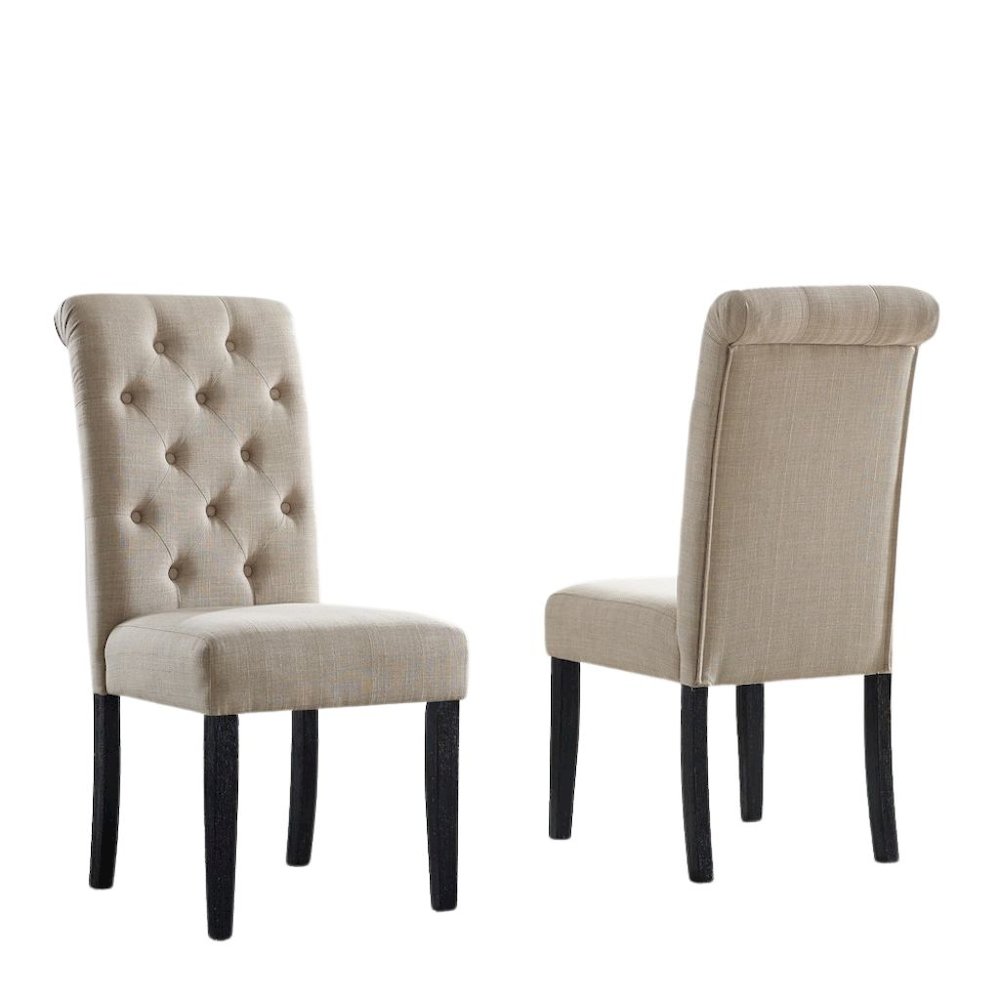 Beige Tan Kitchen Table Chairs Set of 4, Wood Dining Set with Tufted Seats