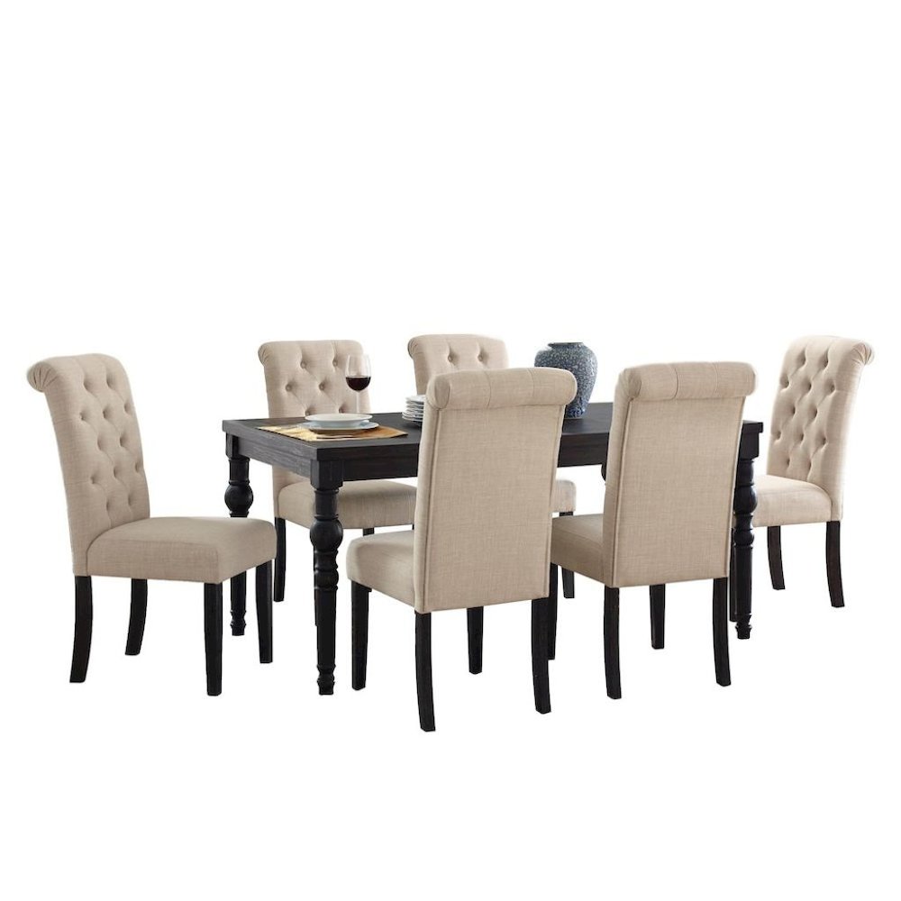 Tan Beige Dining Table with Chairs Set for 6, Kitchen and Dining Room Set