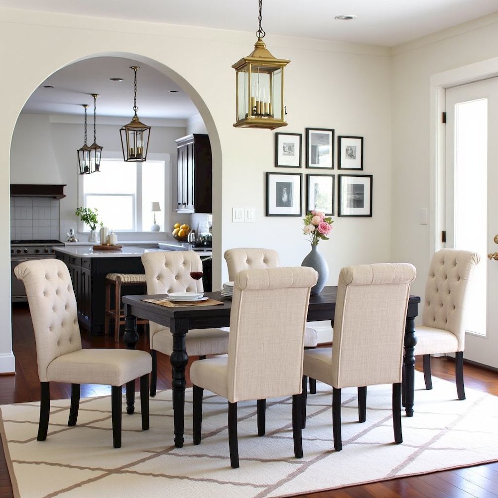 Tan Beige Dining Table with Chairs Set for 6, Kitchen and Dining Room Set