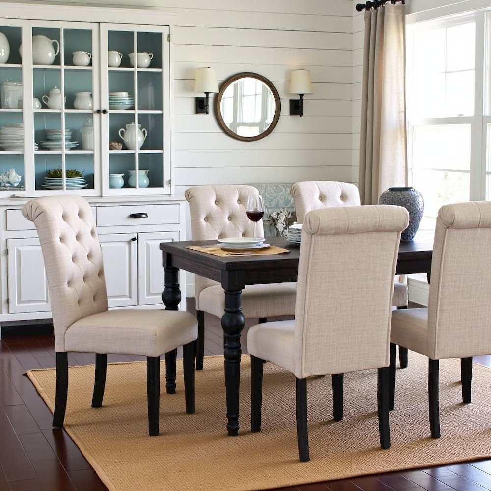 Tan Beige Dining Table with Chairs Set for 6, Kitchen and Dining Room Set