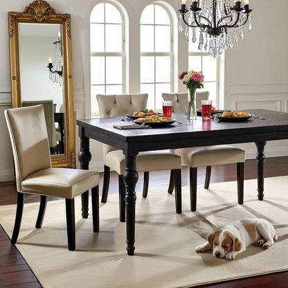 Traditional Black Wooden Dining Table with Turned Legs for Kitchen Use