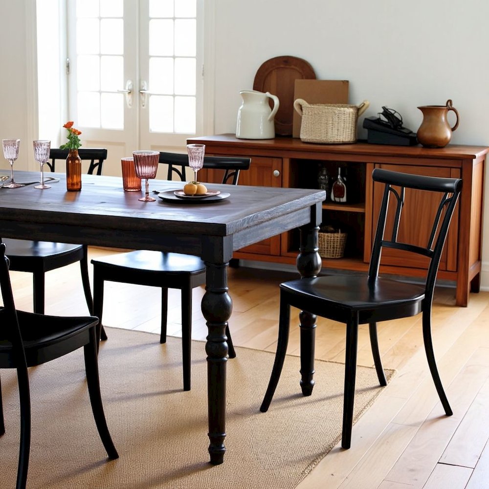 Traditional Black Wooden Dining Table with Turned Legs for Kitchen Use