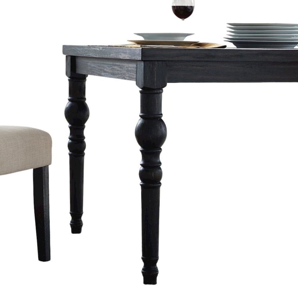 Traditional Black Wooden Dining Table with Turned Legs for Kitchen Use