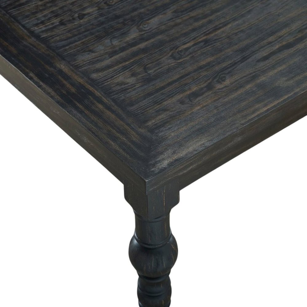 Traditional Black Wooden Dining Table with Turned Legs for Kitchen Use