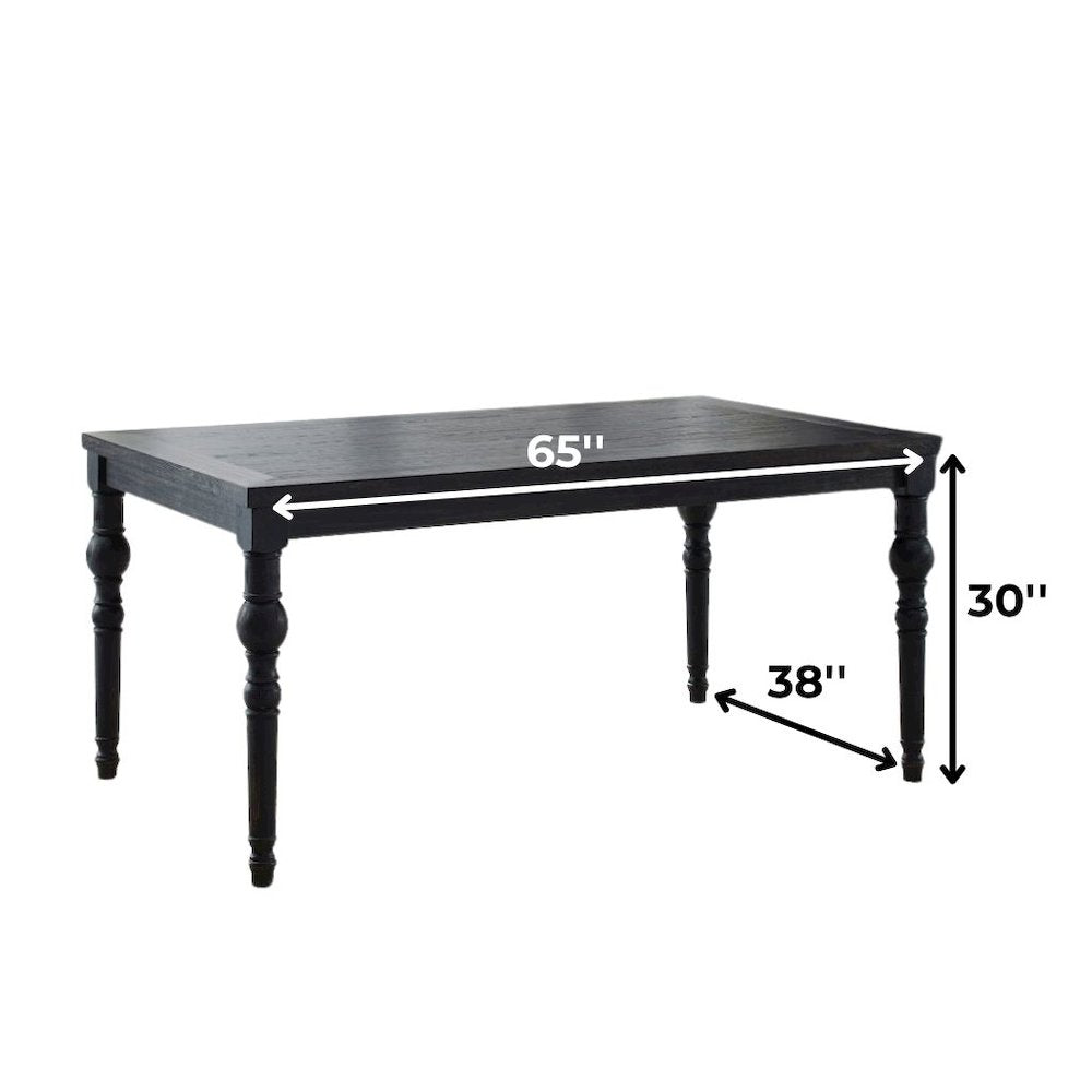 Traditional Black Wooden Dining Table with Turned Legs for Kitchen Use
