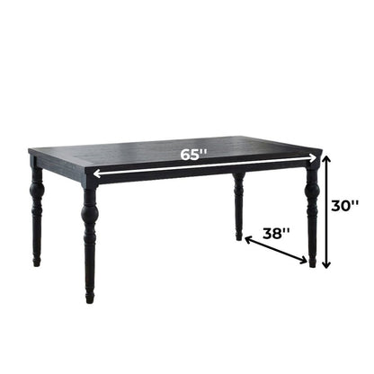 Traditional Black Wooden Dining Table with Turned Legs for Kitchen Use