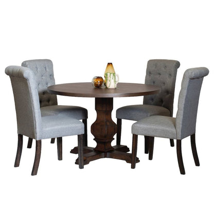 Gray Round Dining Table Set for 4 with Chairs, Ideal for Kitchen Spaces