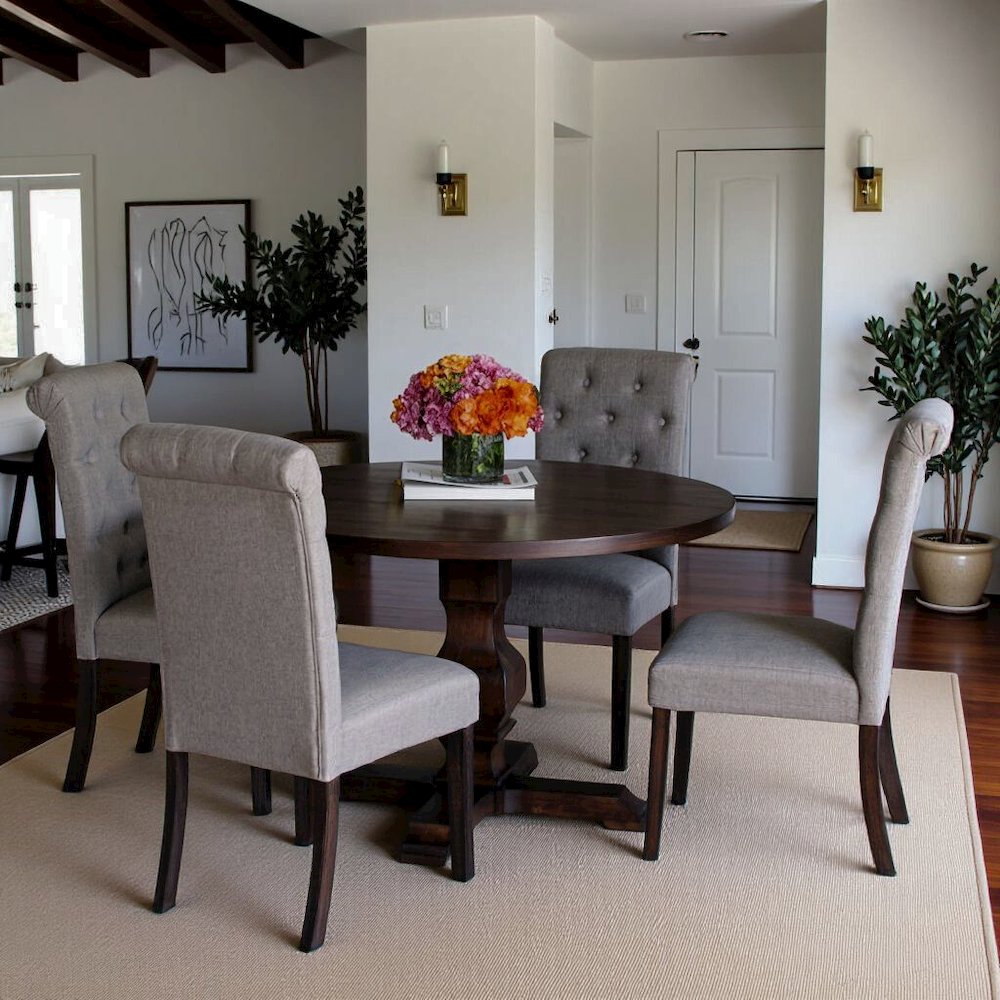 Gray Round Dining Table Set for 4 with Chairs, Ideal for Kitchen Spaces