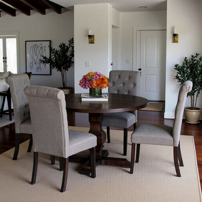 Gray Round Dining Table Set for 4 with Chairs, Ideal for Kitchen Spaces