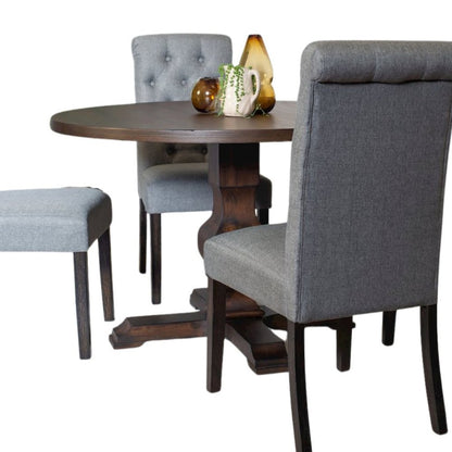 Gray Round Dining Table Set for 4 with Chairs, Ideal for Kitchen Spaces