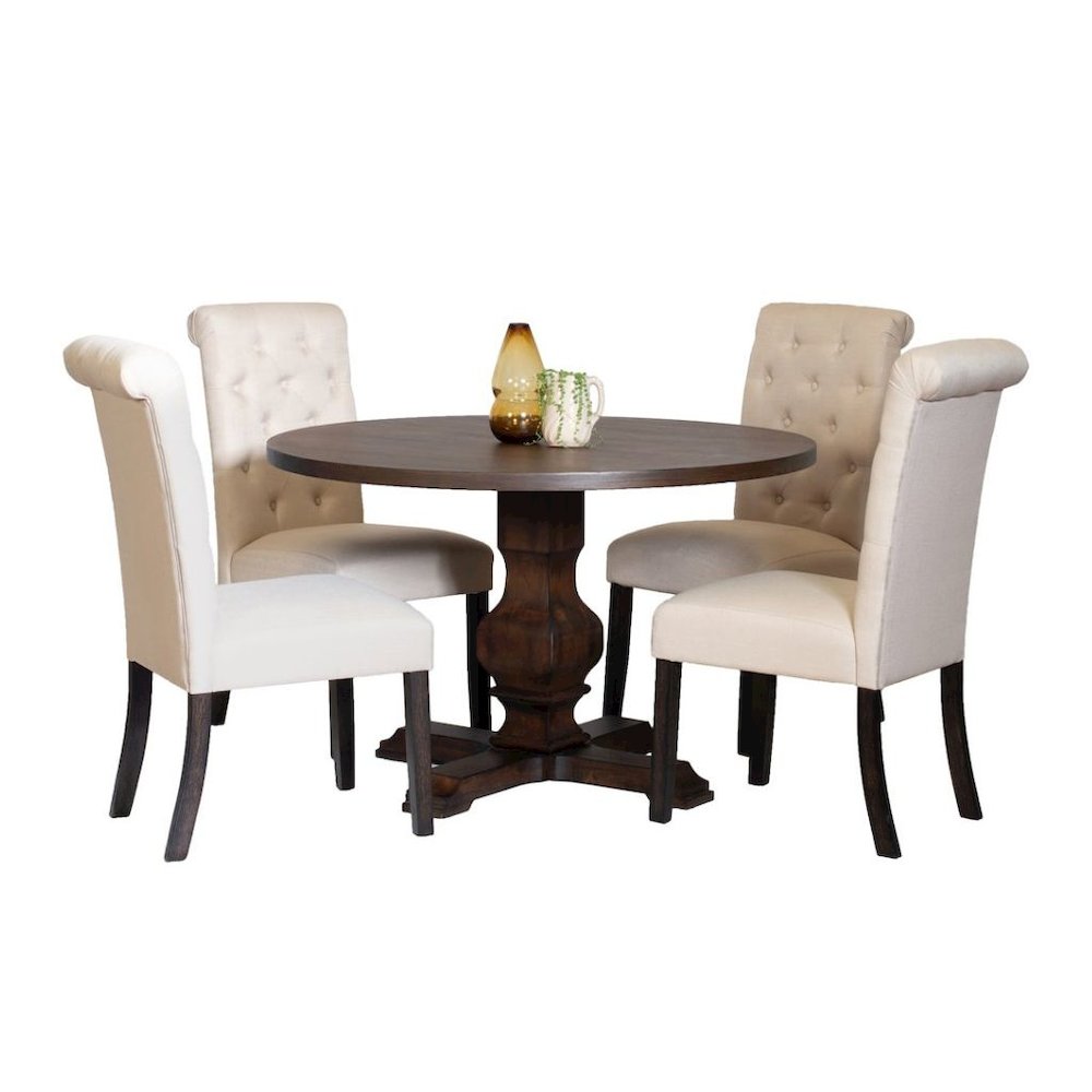 Beige Round Dining Table Set for 4 with Chairs, Ideal for Kitchen Spaces