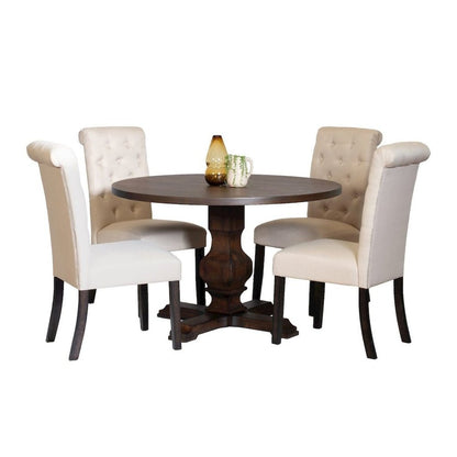 Beige Round Dining Table Set for 4 with Chairs, Ideal for Kitchen Spaces