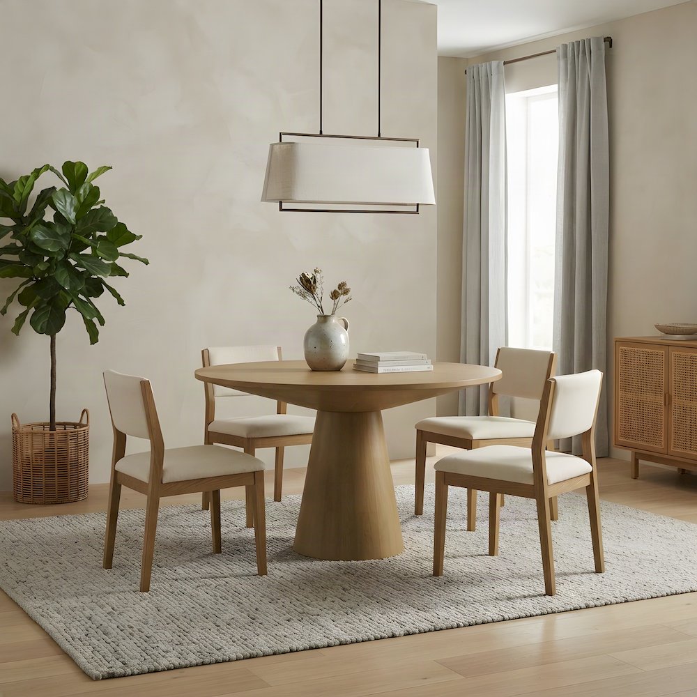 Round Pedestal Dining Table with Solid Rubberwood Base for 4, Driftwood