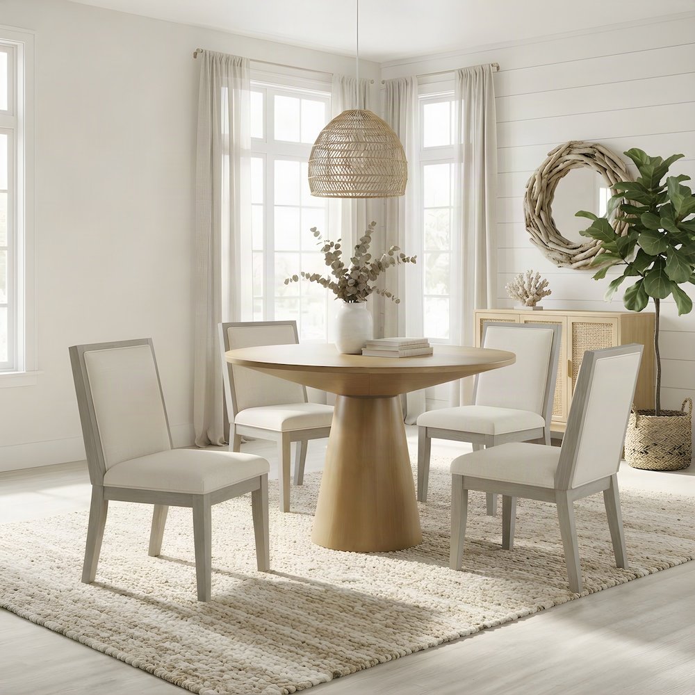 Round Pedestal Dining Table with Solid Rubberwood Base for 4, Driftwood
