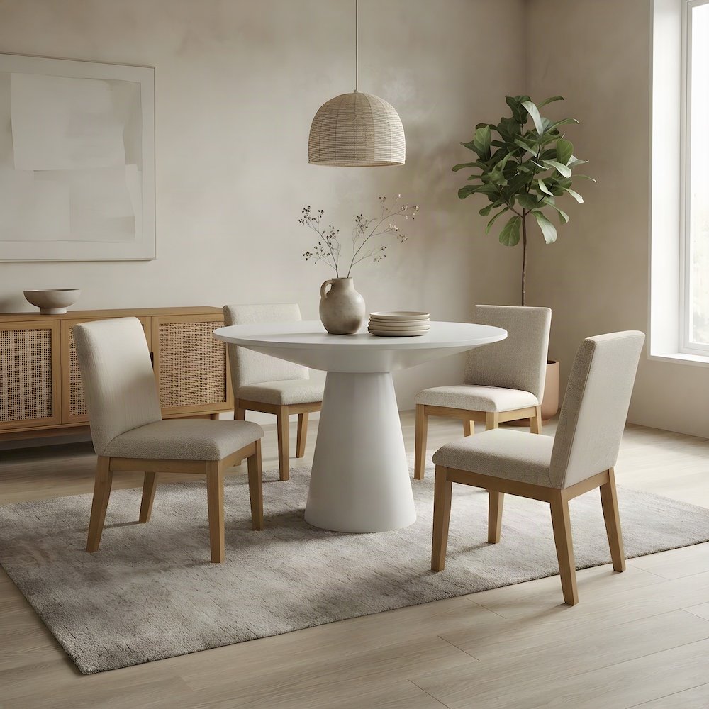 Round Pedestal Dining Table with Solid Rubberwood Base for 4, White