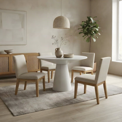 Round Pedestal Dining Table with Solid Rubberwood Base for 4, White