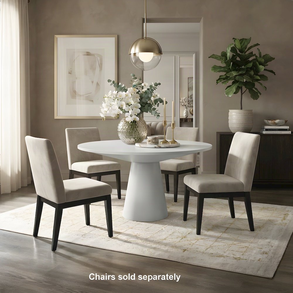 Round Pedestal Dining Table with Solid Rubberwood Base for 4, White