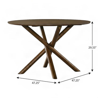 Okume Veneer Round Dining Table with Rubberwood Base, Mid-Century Modern, Walnut