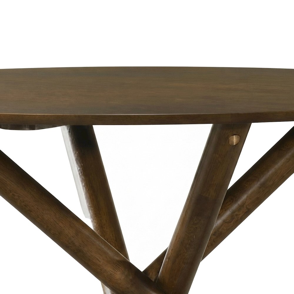 Okume Veneer Round Dining Table with Rubberwood Base, Mid-Century Modern, Walnut