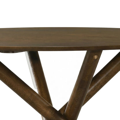 Okume Veneer Round Dining Table with Rubberwood Base, Mid-Century Modern, Walnut
