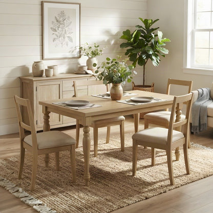 Solid Wood Leg Dining Table with Oak Veneer Top and Turned Legs, Red/White
