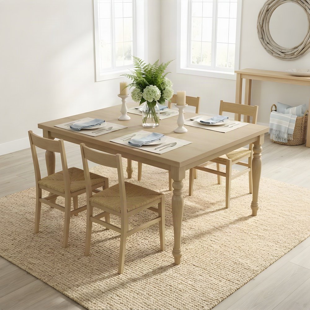 Solid Wood Leg Dining Table with Oak Veneer Top and Turned Legs, Red/White