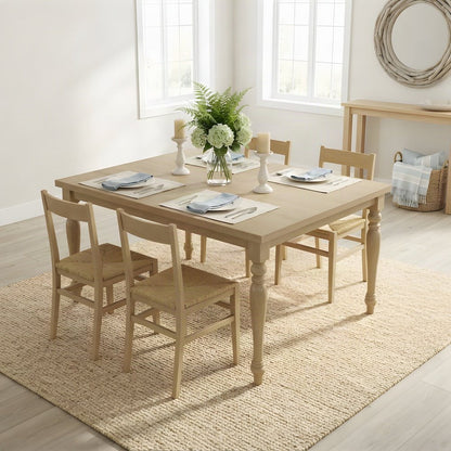 Solid Wood Leg Dining Table with Oak Veneer Top and Turned Legs, Red/White