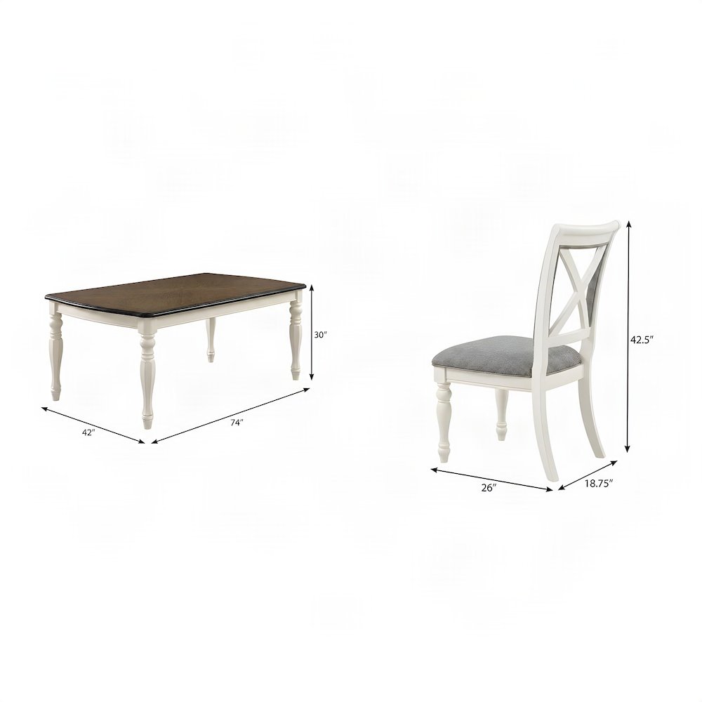 Wood Dining Table and Upholstered Chairs, White, 5 Piece Set