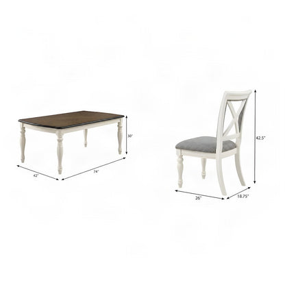 Wood Dining Table and Upholstered Chairs, White, 5 Piece Set