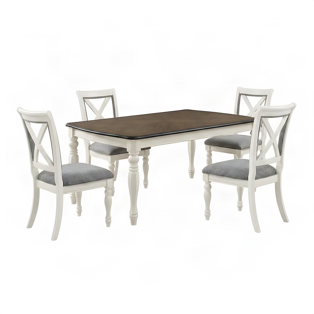Wood Dining Table and Upholstered Chairs, White, 5 Piece Set