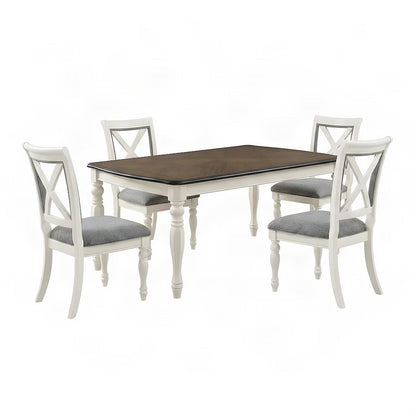Wood Dining Table and Upholstered Chairs, White, 5 Piece Set